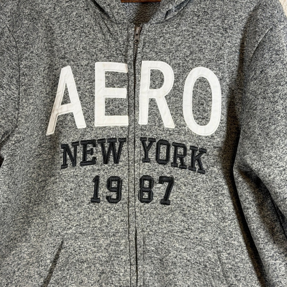 Aeropostale Mens Gray Sherpa Lined Full Zip Graphic Hoodie XL Aero NY 1987 Y2K - Picture 6 of 10